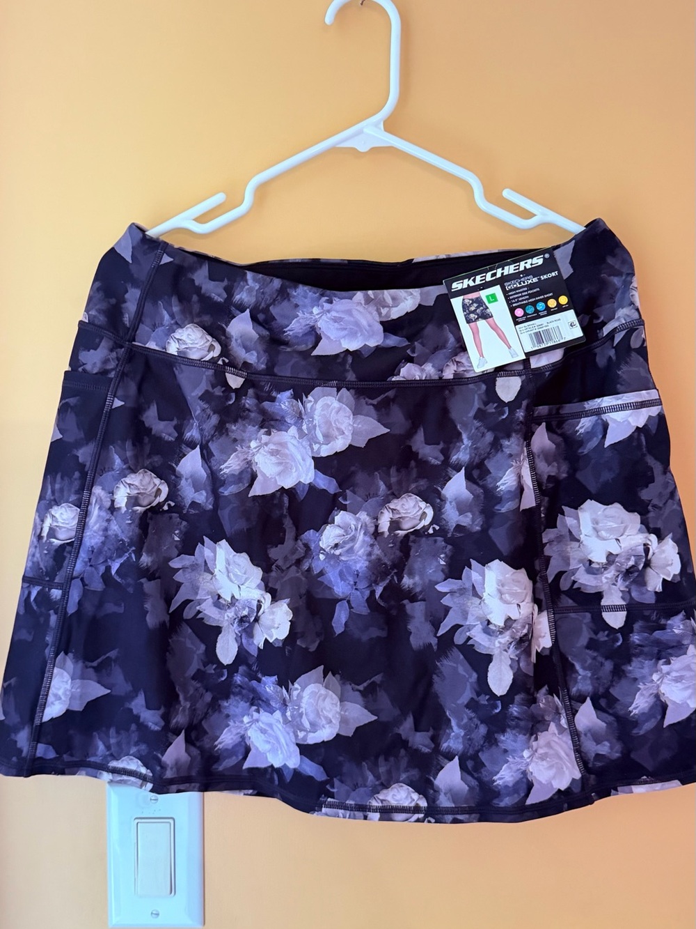 Skechers Black Floral Mini Skort with Lavender Roses